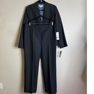 Evan Picone Womens 16 Pant Suit Black Blue Pinstripe 2PC Blazer Trousers Set NWT